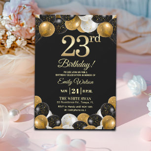 Elegante schwarze Gold-Glitter-23. Geburtstagsfeie Einladung