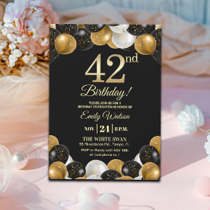 Elegante schwarze Gold-Glitter 42. Geburtstagsfeie Einladung