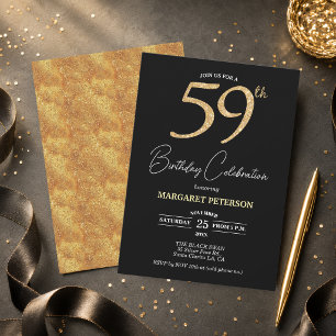 Elegante schwarze Gold-Glitter-59.-Geburtstagsfeie Einladung