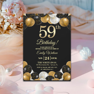 Elegante schwarze Gold-Glitter 59. Geburtstagsfeie Einladung