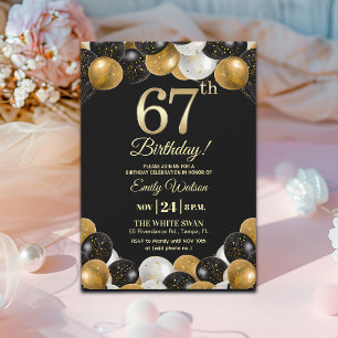 Elegante schwarze Gold-Glitter 67. Geburtstagsfeie Einladung