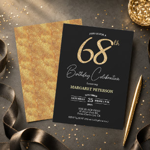 Elegante schwarze Gold-Glitter-68-Geburtstagsfeier Einladung
