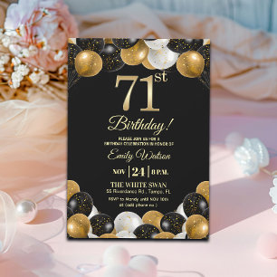 Elegante schwarze Gold-Glitter 71. Geburtstagsfeie Einladung