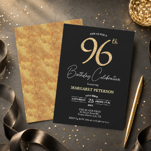 Elegante schwarze Gold-Glitter-96. Geburtstagsfeie Einladung