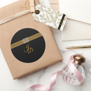 Elegante schwarze Gold-Glitter-Brosche Hochzeit Runder Aufkleber