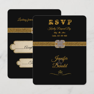 Elegante schwarze Gold-Glitter-Brosche RSVP Karte
