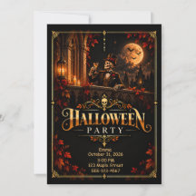 Elegante schwarze Gold-Halloween-Party-Einladung