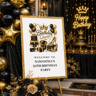 Elegante schwarze Gold-Konfetti-Geburtstags-Königi Poster