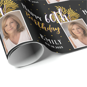 Elegante schwarze Gold-Laub 60. Geburtstag Geschenkpapier