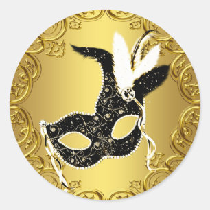 Elegante schwarze Gold-Maskenparty-Aufkleber Runder Aufkleber