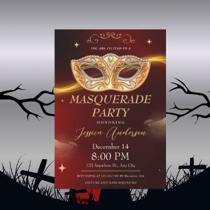 Elegante schwarze Gold-Maskenparty zum Geburtstag Einladung
