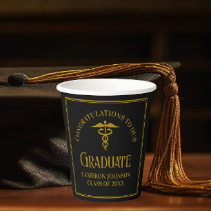 Elegante schwarze Gold-Medizin Schulabschluss-Part Pappbecher