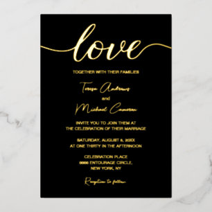 Elegante schwarze Gold moderne Typografie Liebessc Folieneinladung