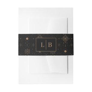 Elegante schwarze Gold-Schneeflocken-Initialen Einladungsbanderole