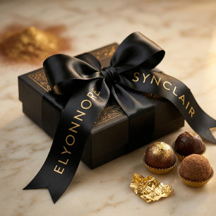 Elegante schwarze Gold-Schrift Schokolade Satinband