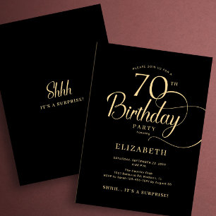 Elegante schwarze Gold-Schrift Überraschung 70. Ge Einladung