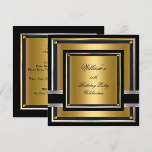 Elegante schwarze Gold-Silber-Geburtstagsfeier für Einladung