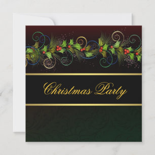Elegante schwarze Gold-Stechpalme Weihnachtsfeier Einladung