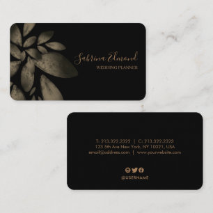 Elegante Schwarze Gold-Sukkulente Foliage-Signatur Visitenkarte