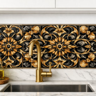 Elegante schwarze Goldakzentuierung Fliese