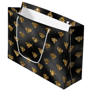 Elegante schwarze Golddiamanten gekachelt Hochzeit Große Geschenktüte