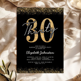 Elegante schwarze Goldene 30. Geburtstagseinladung Einladung