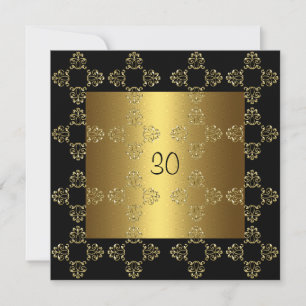 Elegante schwarze Goldene 30. Geburtstagsfeier Einladung