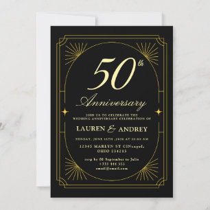 Elegante schwarze & goldene 50. Hochzeitstag Einladung