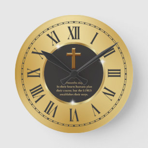 Elegante schwarze goldene Bibelvers-Kirche  Runde Wanduhr