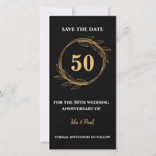 Elegante Schwarze Goldene Blätter 50. Hochzeitstag Save The Date