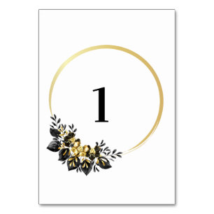 Elegante schwarze goldene Blumen Hochzeit Tischnum Tischnummer