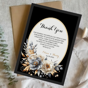 Elegante schwarze goldene Blumenhochzeits-Dankeska Dankeskarte