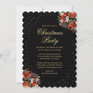 Elegante schwarze goldene botanische Weihnachtsfei Einladung
