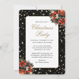 Elegante schwarze goldene botanische Weihnachtsfei Einladung