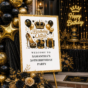Elegante schwarze goldene Geburtstags-Königin-Spar Poster