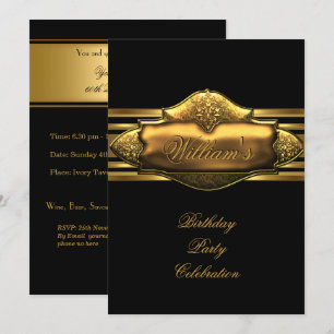 Elegante schwarze goldene Geburtstagsfeier Herren Einladung