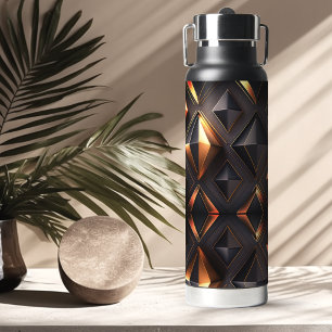 Elegante schwarze goldene geometrische Formen Trinkflasche
