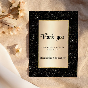 Elegante schwarze goldene Glitterkonfetti Danke Einladung