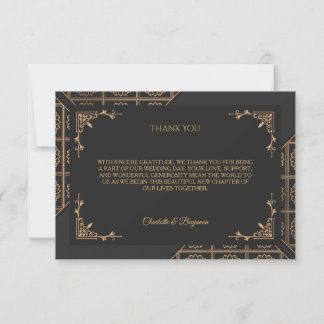 Elegante schwarze goldene Hochzeits-Dankeskarten Einladung