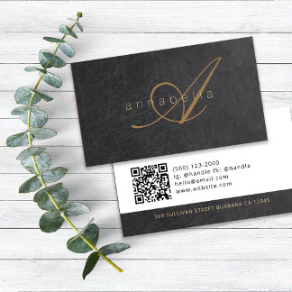 Elegante schwarze goldene monogrammierte Luxuslede Visitenkarte