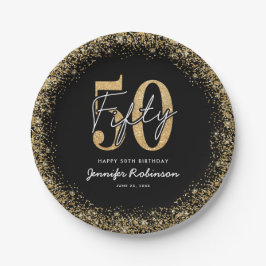 Elegante schwarze goldene Pappteller zum 50. Gebur