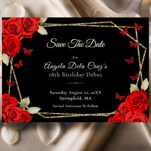 Elegante schwarze goldene rote Rosen 18. Geburtsta Save The Date