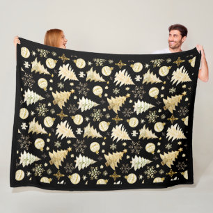 Elegante schwarze goldene Schneeflocken Weihnachts Fleecedecke