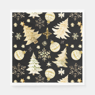 Elegante schwarze goldene Schneeflocken Weihnachts Serviette