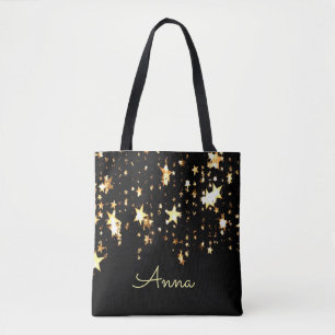 Elegante, schwarze, goldene Sterne, personalisiert
