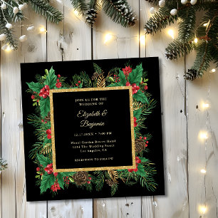 Elegante schwarze goldene Tannen-Grün-Weihnachts-H Einladung