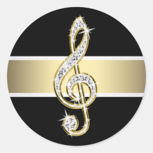 Elegante schwarze goldene Violinschlüssel-Aufklebe Runder Aufkleber