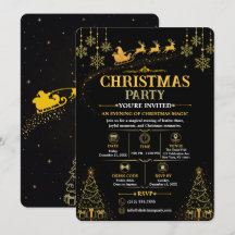 Elegante schwarze goldene Weihnachtseinladung des