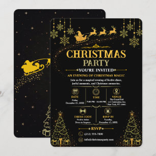 Elegante schwarze goldene Weihnachtseinladung des Einladung