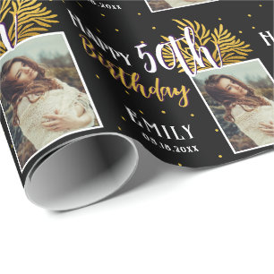 Elegante schwarze Goldfolie zum 50. Geburtstag Geschenkpapier